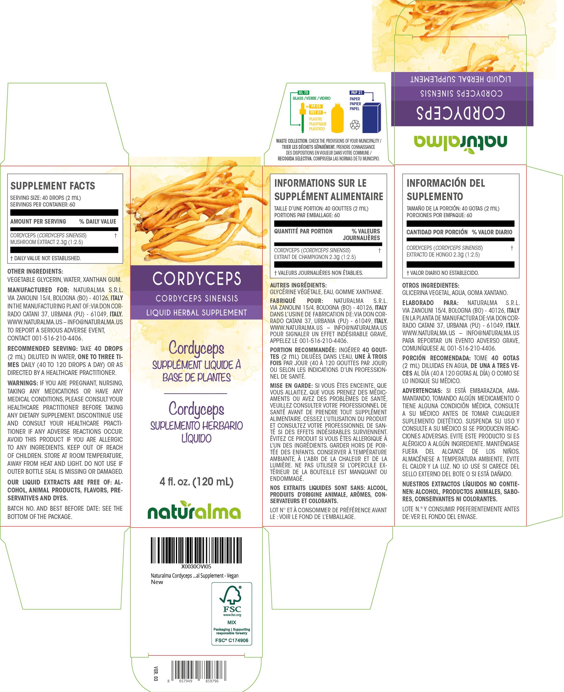 Cordyceps sinensis liquid extract drops bottle.