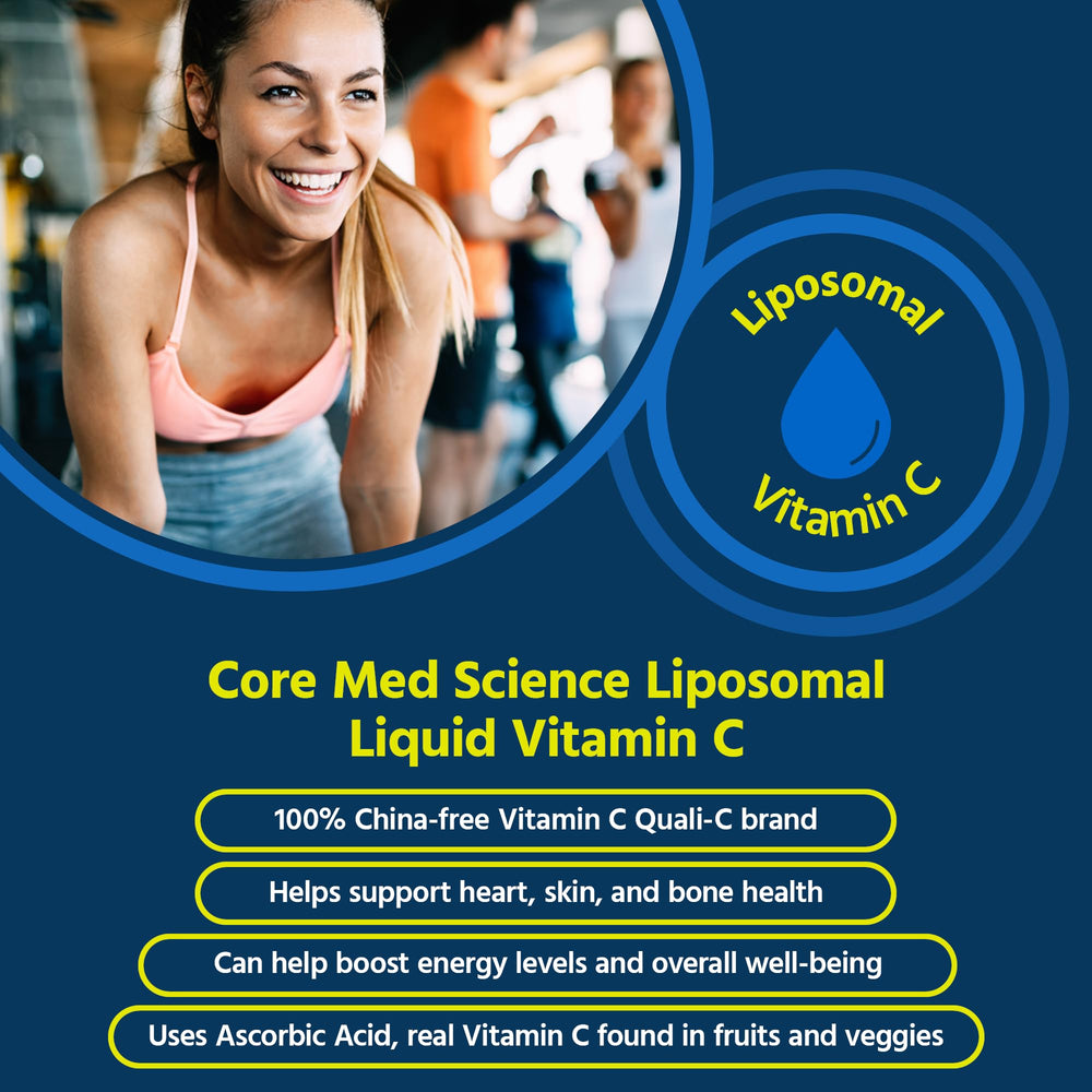 Back view showing supplement facts on Core Med Science Liposomal Vitamin C bottle