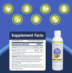 Close-up label of Core Med Science Liposomal Vitamin C 1000mg Liquid