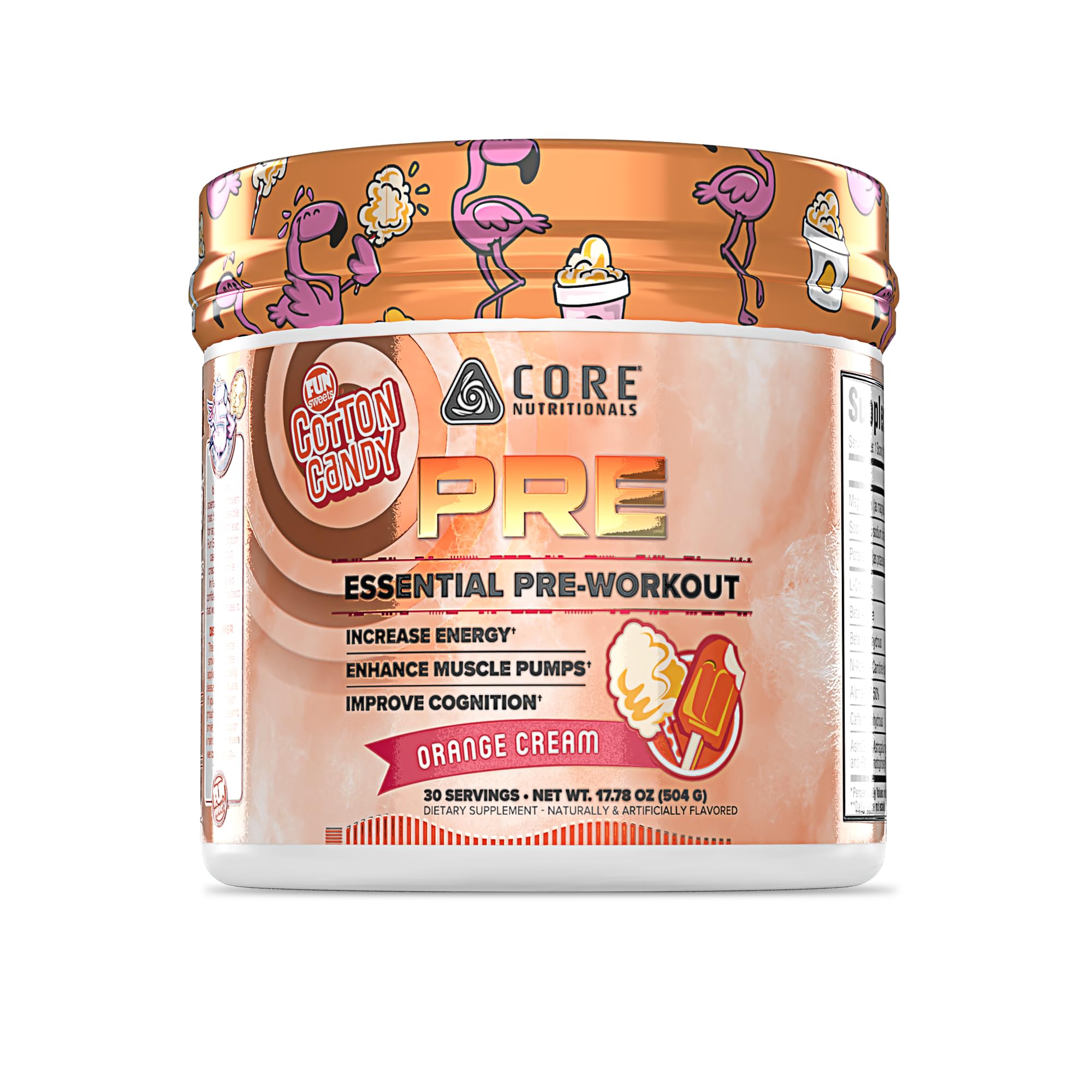 Core Nutritionals Essential Pre Workout bottle front showcases energy-boosting formula for workouts