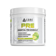 Core Nutritionals Essential Pre Workout lemon lime bottle ready for a clean caffeine boost during workouts.