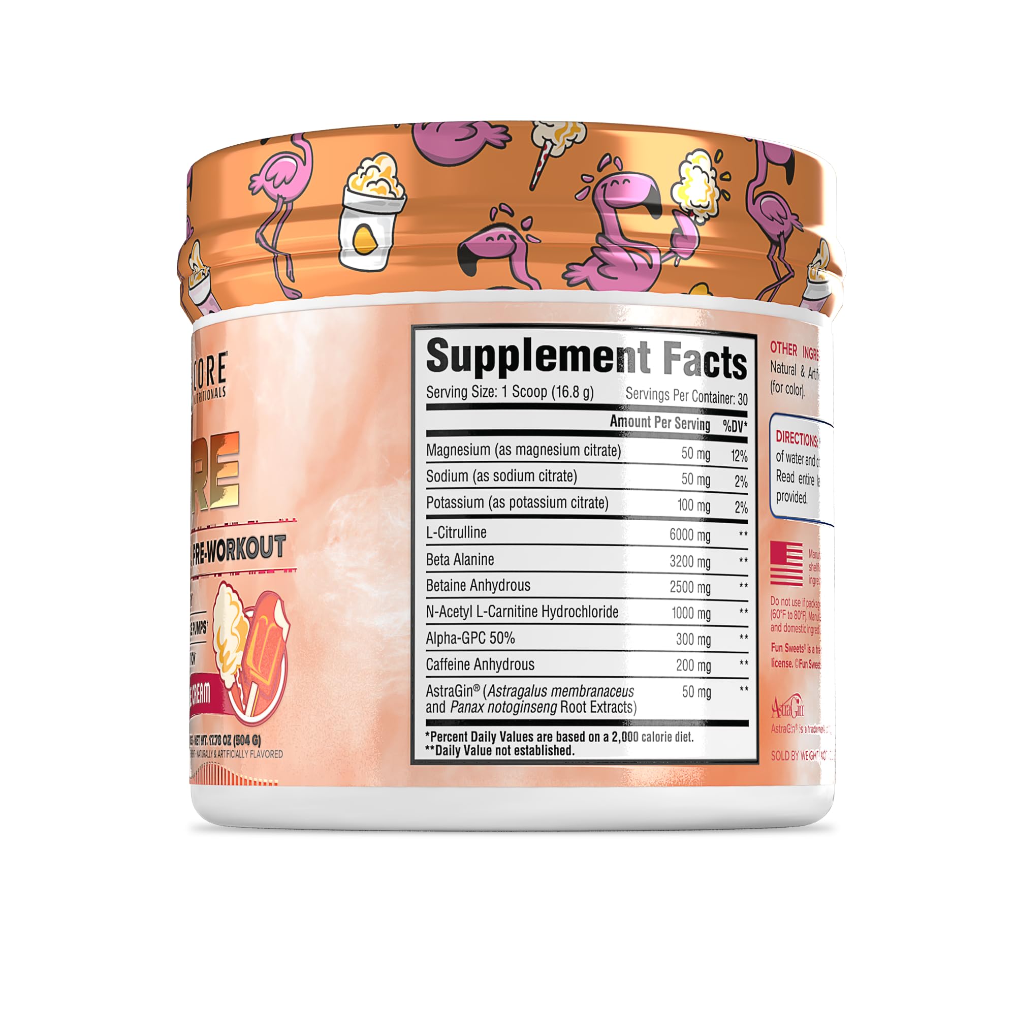 Core Nutritionals Essential Pre Workout scoop ready to mix with Fun Sweets Orange Cream