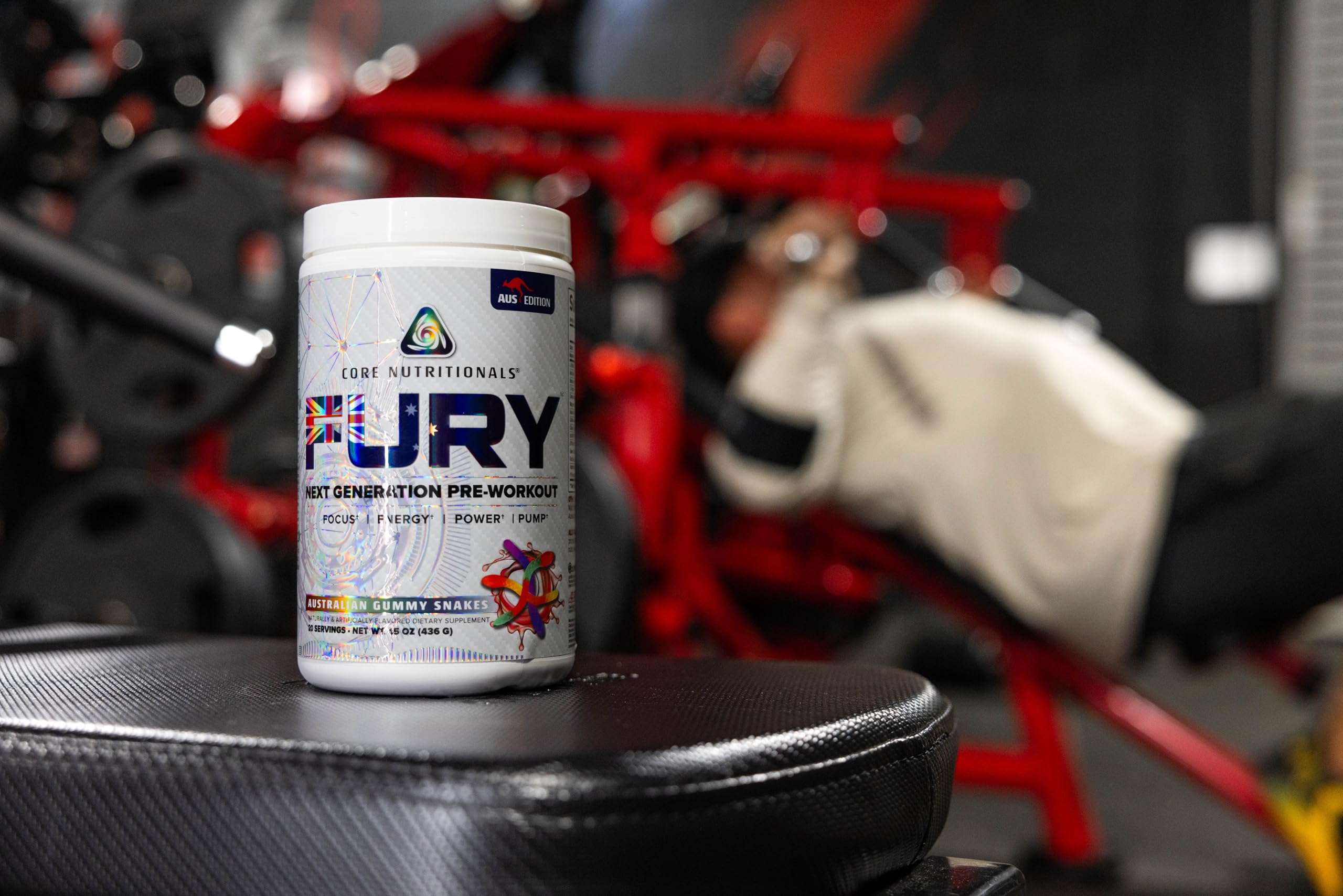 Core Nutritionals Fury Platinum at the gym suggests focused training sessions.