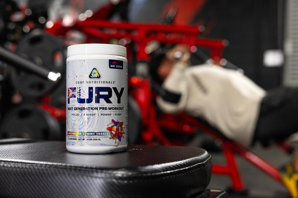 Core Nutritionals Fury Platinum at the gym suggests focused training sessions.