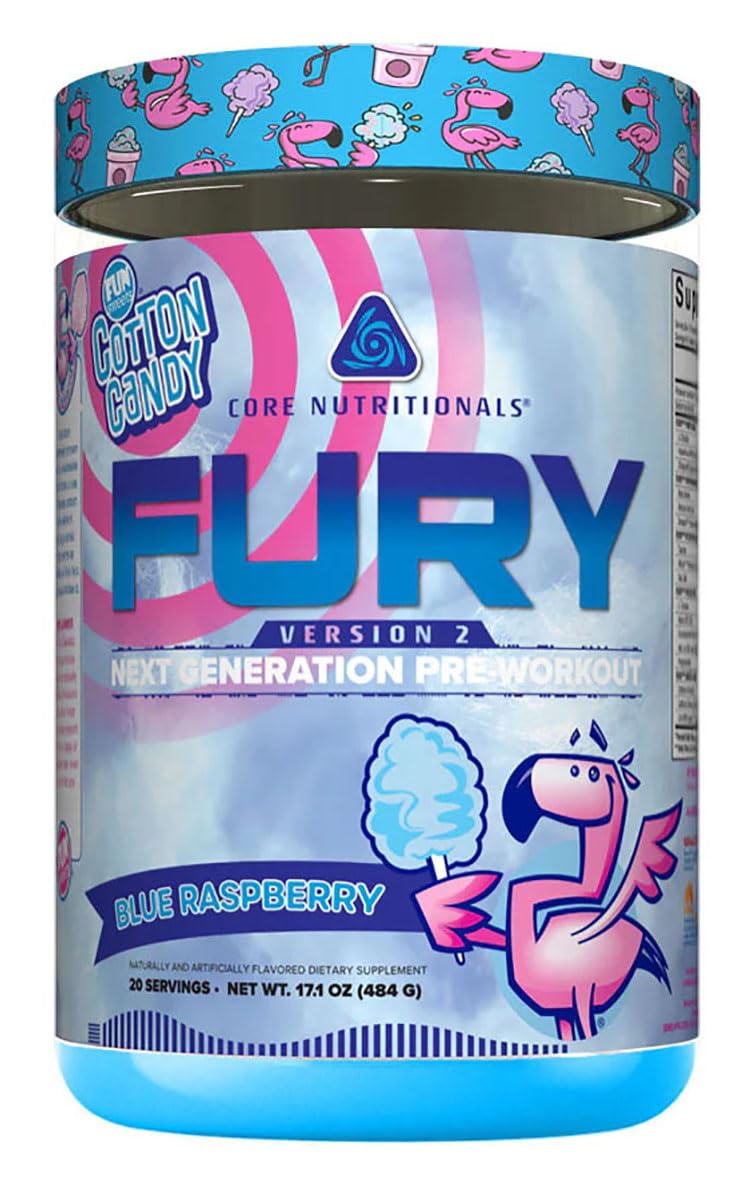 Core Nutritionals Fury V2 Blue Raspberry pre-workout powder bottle