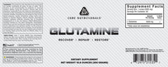 Close-up of Core Nutritionals Glutamine powder with scoop