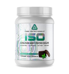 Core Nutritionals Iso Whey bottle closeup shows premium protein purity for daily shakes
