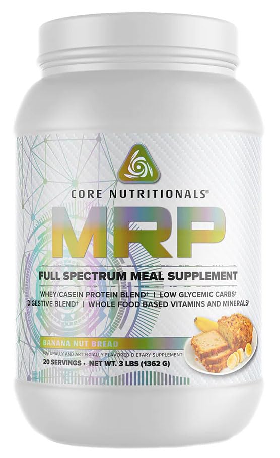 Core Nutritionals MRP Banana Nut Bread bottle showcases complete protein and convenient meal replacement