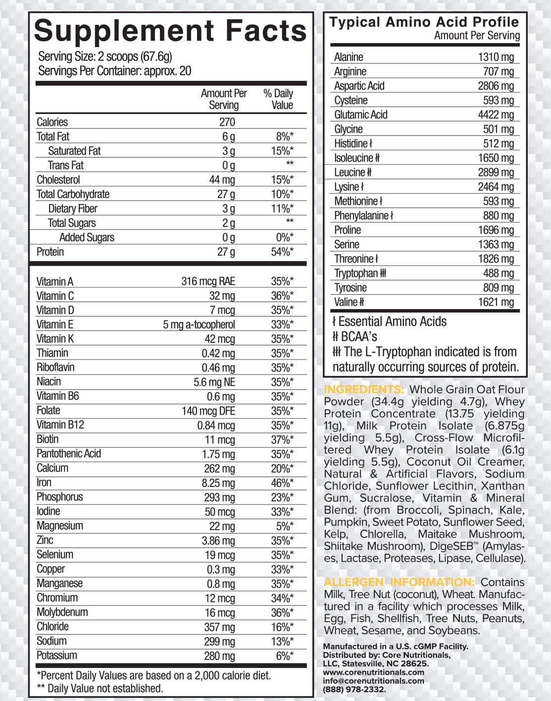 Core Nutritionals MRP Banana Nut Bread ingredients image illustrates whole-food nutrients added for daily nourishment