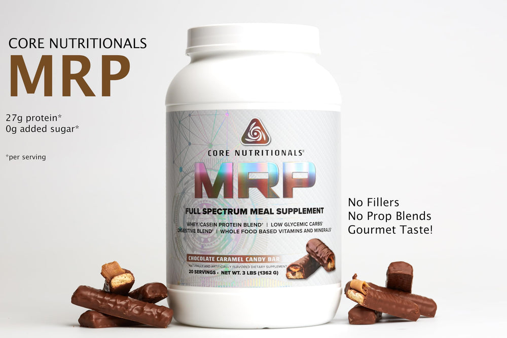 Core Nutritionals MRP oat-based carb source poured into a glass for steady energy.