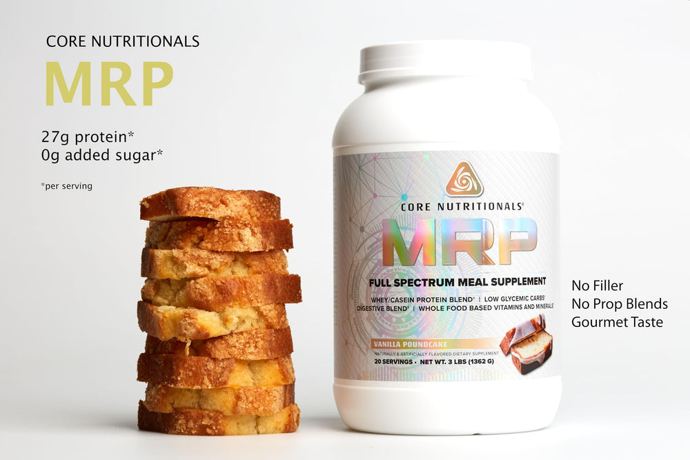 Core Nutritionals MRP Vanilla Poundcake side view with label