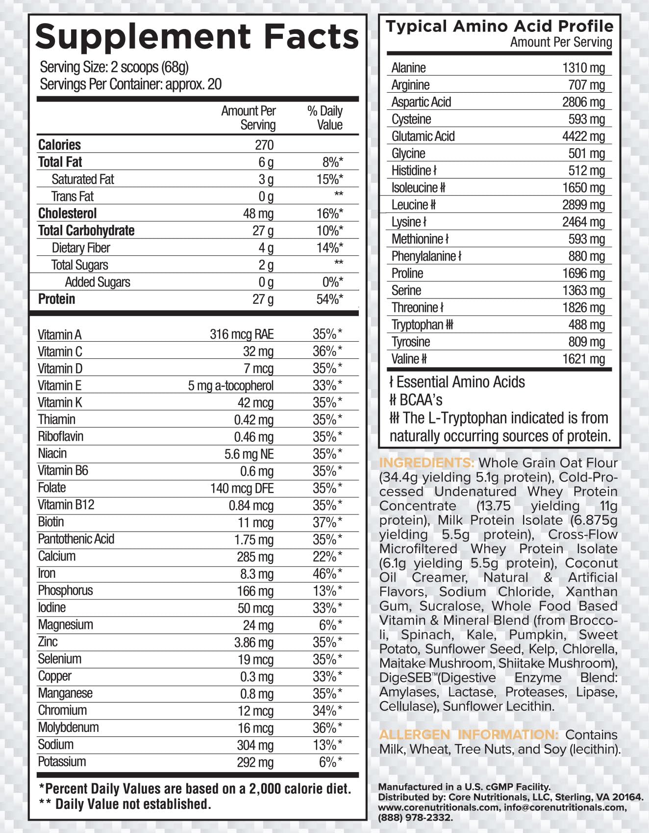 Close-up of MRP nutrition facts and ingredients