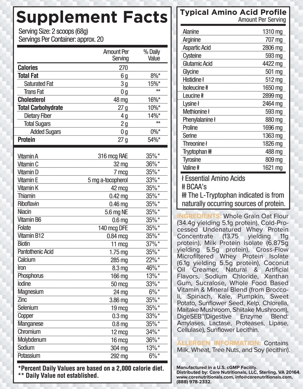 Close-up of MRP nutrition facts and ingredients