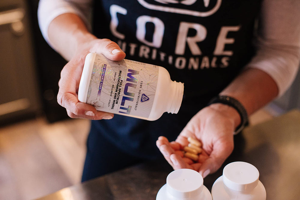 Close-up of Core Nutritionals Multi Full Spectrum Multivitamin bottle label