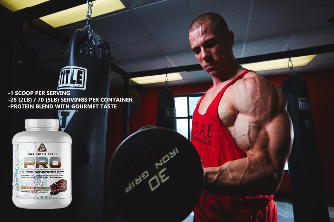 Core Nutritionals Pro Sustained Release whey label showcases digestive enzymes for improved absorption.