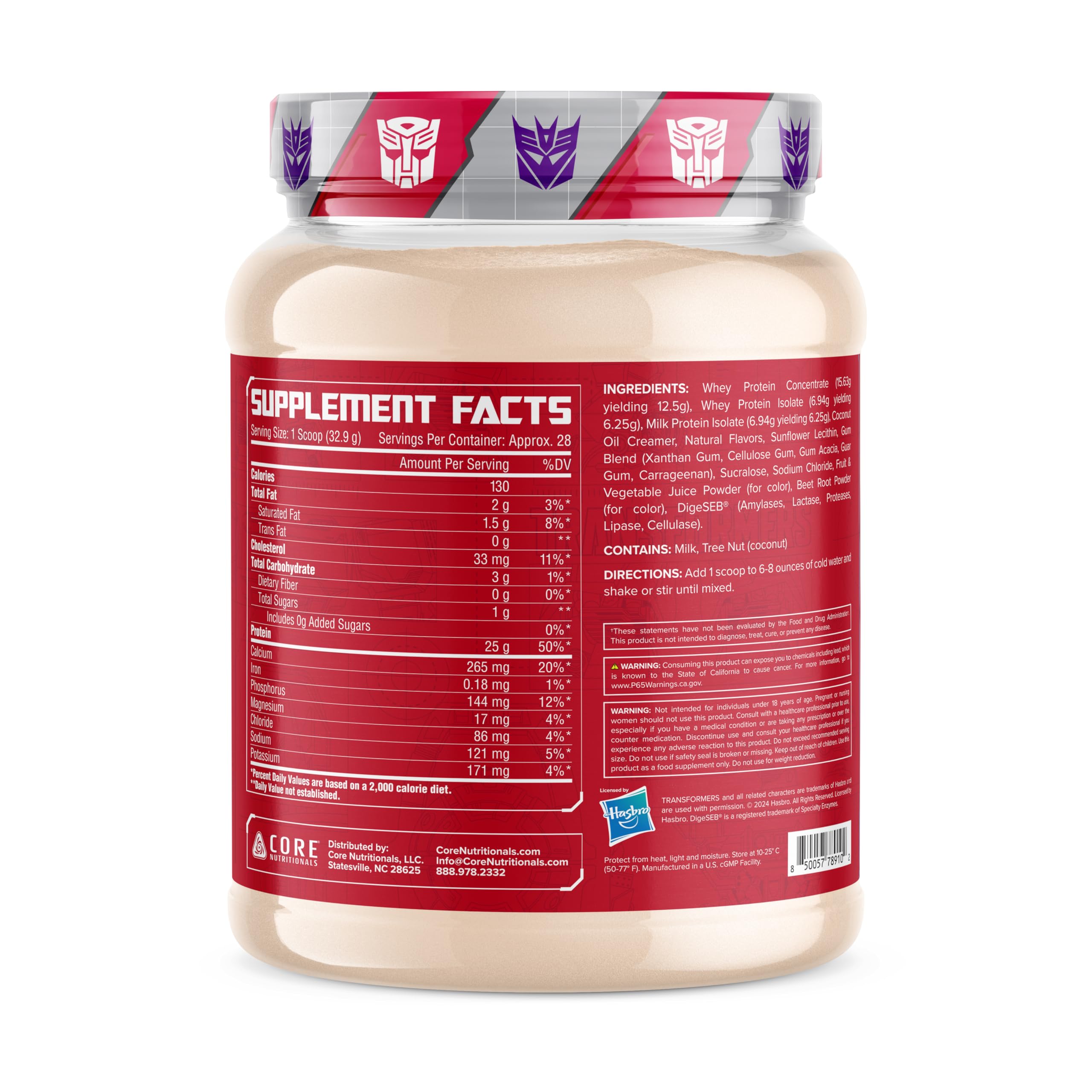 Core Nutritionals Protron label shows complete amino acid profile for transparency.