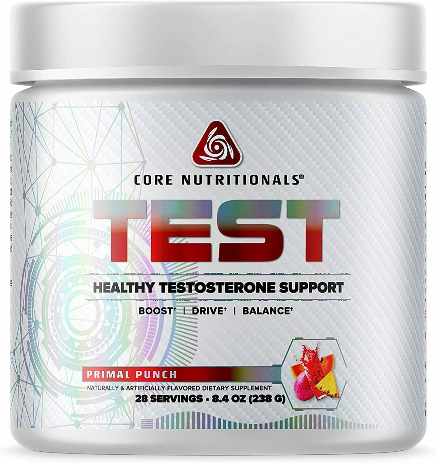 Core Nutritionals Test Vitality bottle front with Primal Punch flavor for daily energy support