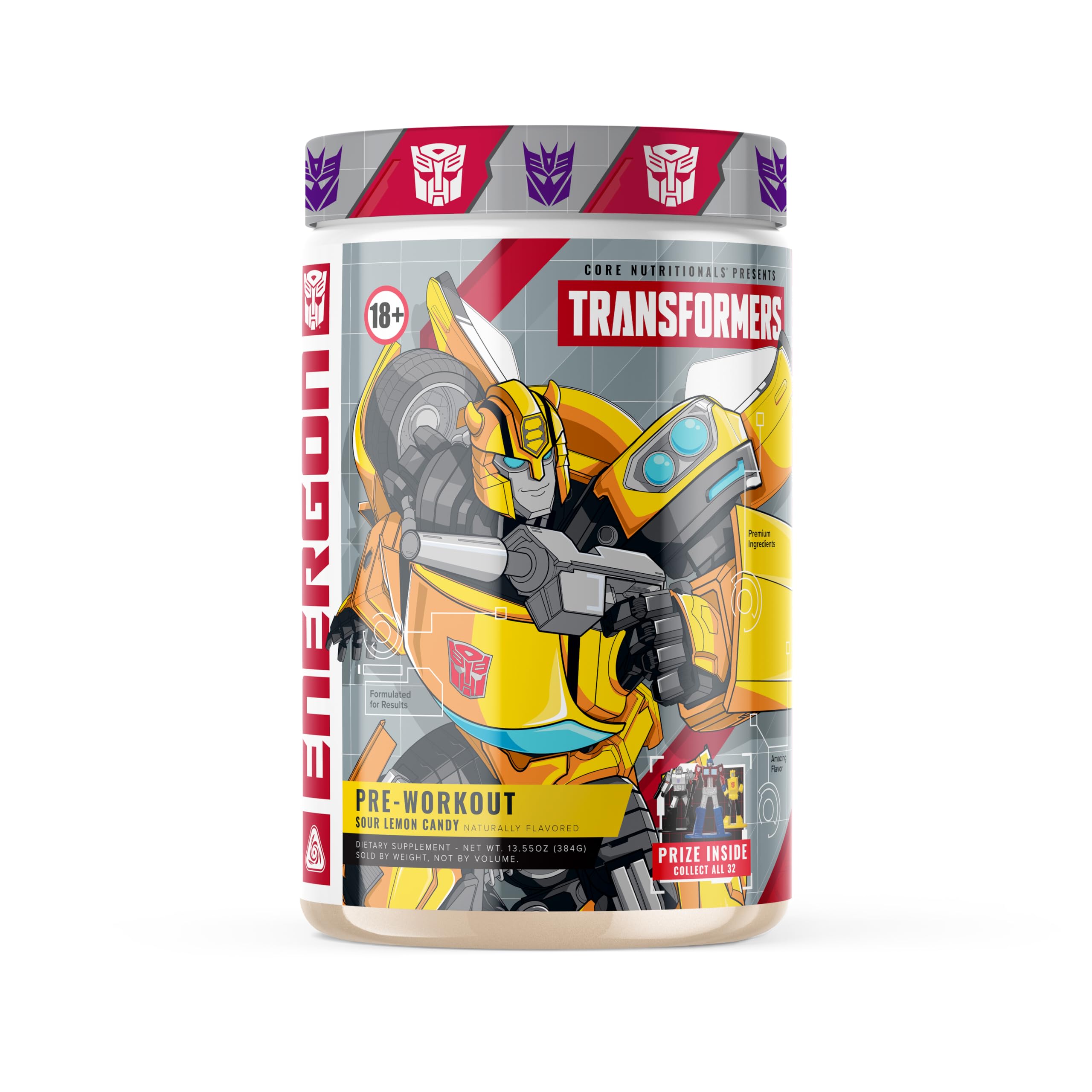 Core Nutritionals Transformers Energon Pre bottle label highlights clean energy ingredients.