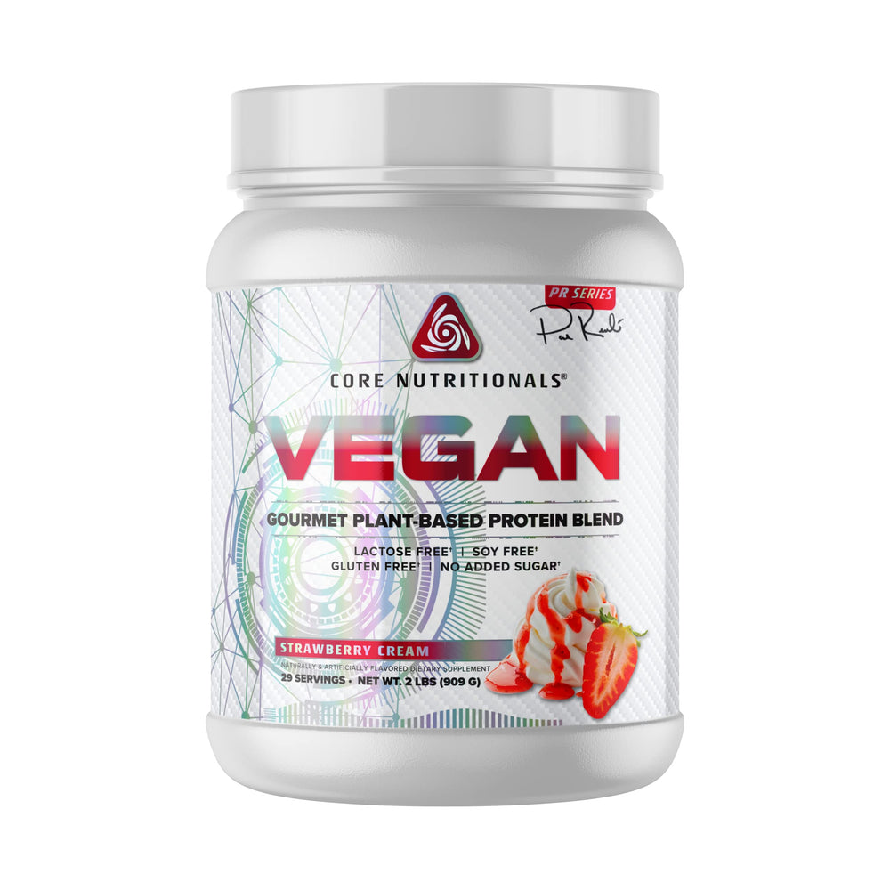 Core Nutritionals Vegan Gourmet Plant-Based Protein Blend Strawberry Cream 2 lb label