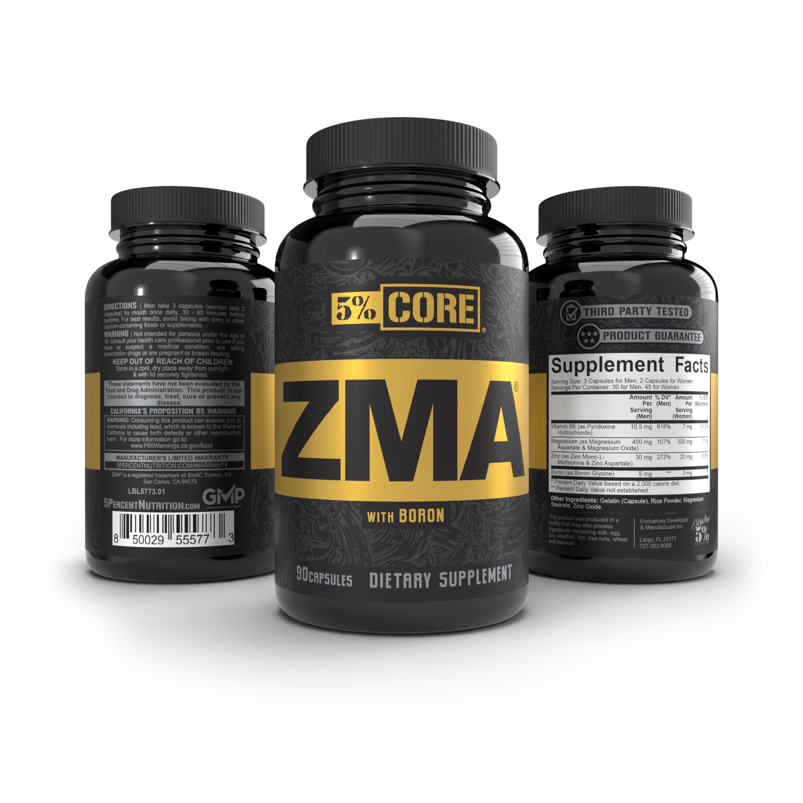 GMP facility quality guarantee text on Core ZMA label