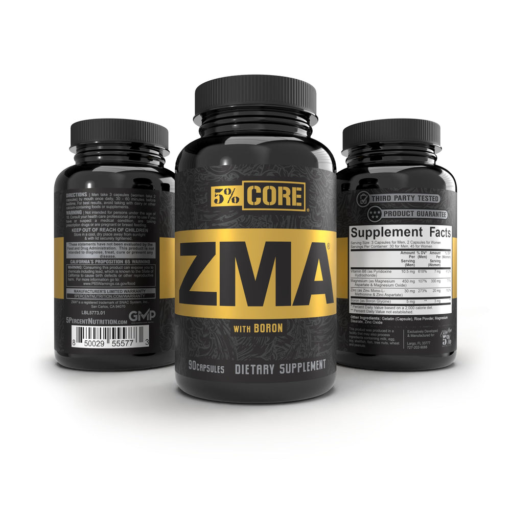 GMP facility quality guarantee text on Core ZMA label