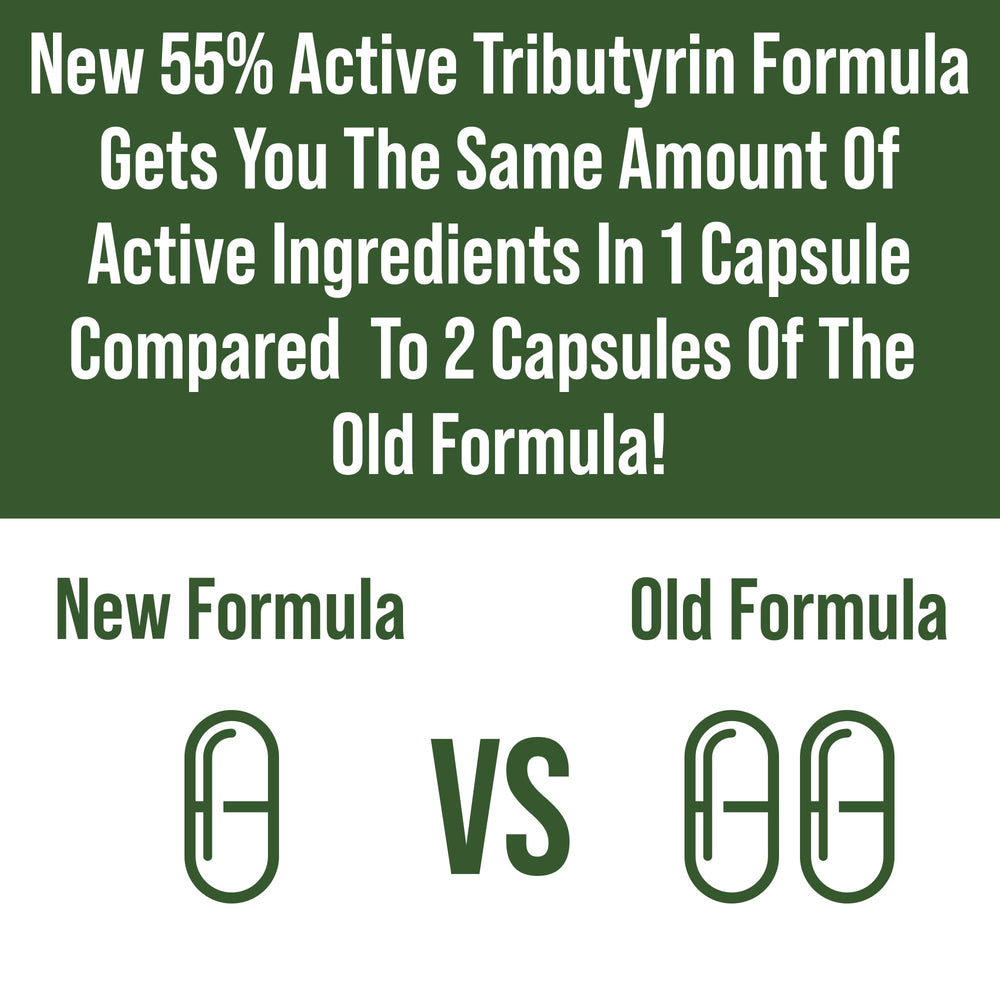 CoreBiome Tributyrin capsules in a bottle on white background