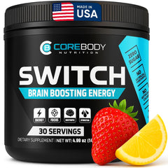 CoreBody Switch bottle pour shows clean energy for steady alertness.