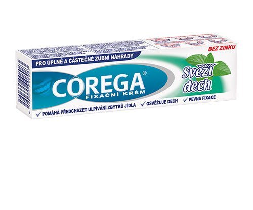 Corega Fresh Mint Denture Adhesive Cream container with 3-way hold (zinc-free)