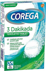 Corega Denture Cleanser packaging with 30 tablets