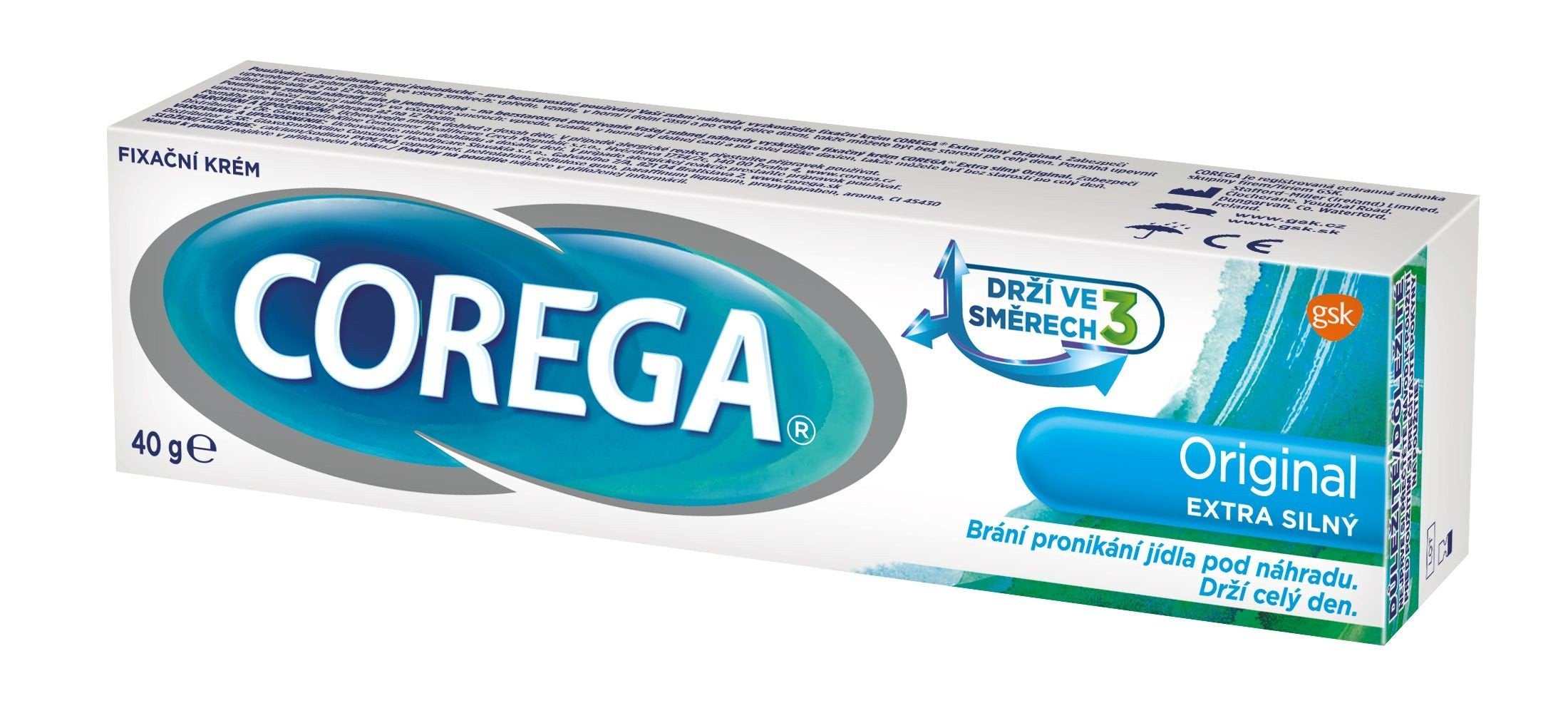 Corega Extra Strong 40g denture adhesive cream - front view