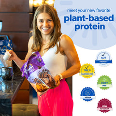 Close-up of plant-based protein powder scoop