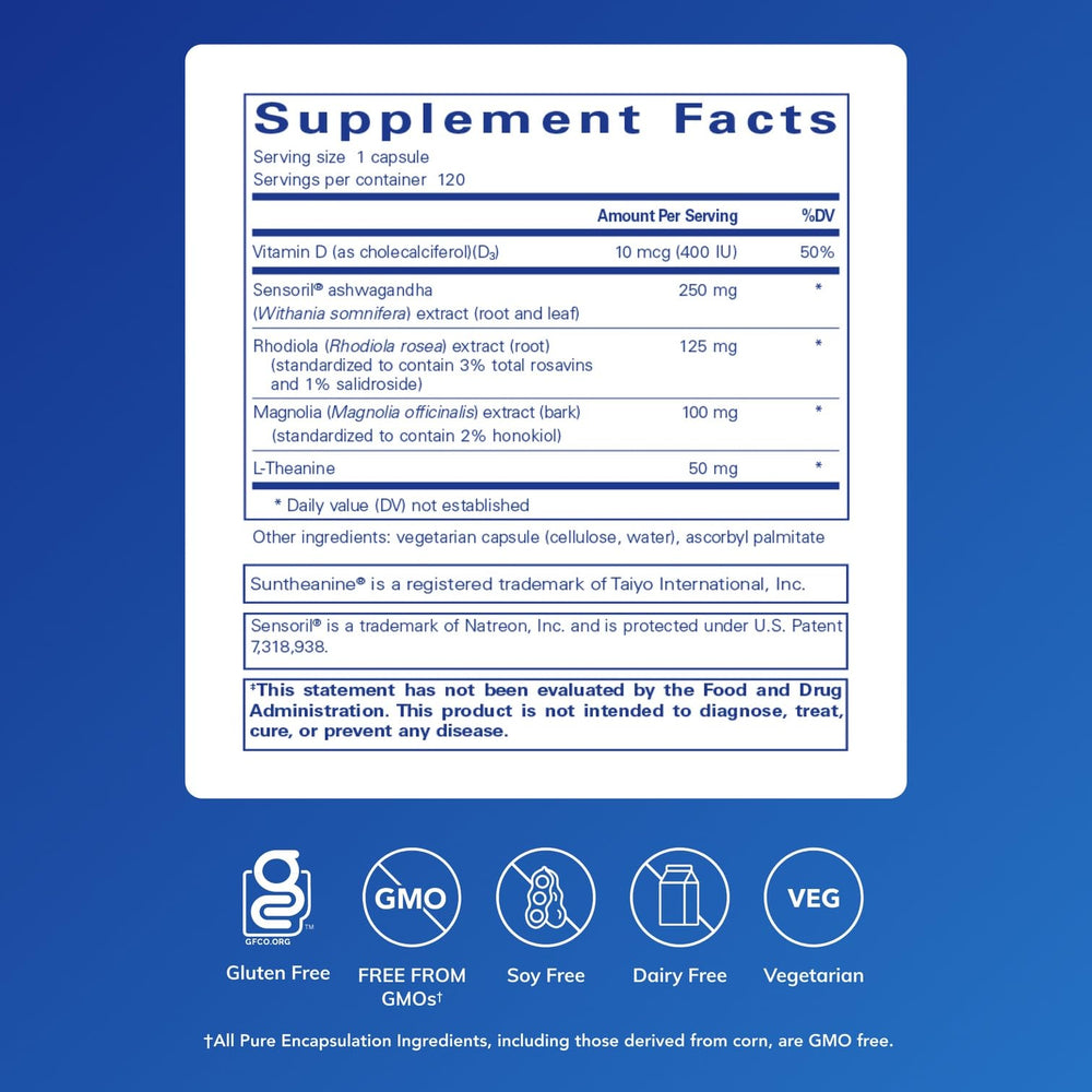 Cortisol Calm packaging and bottle label close-up