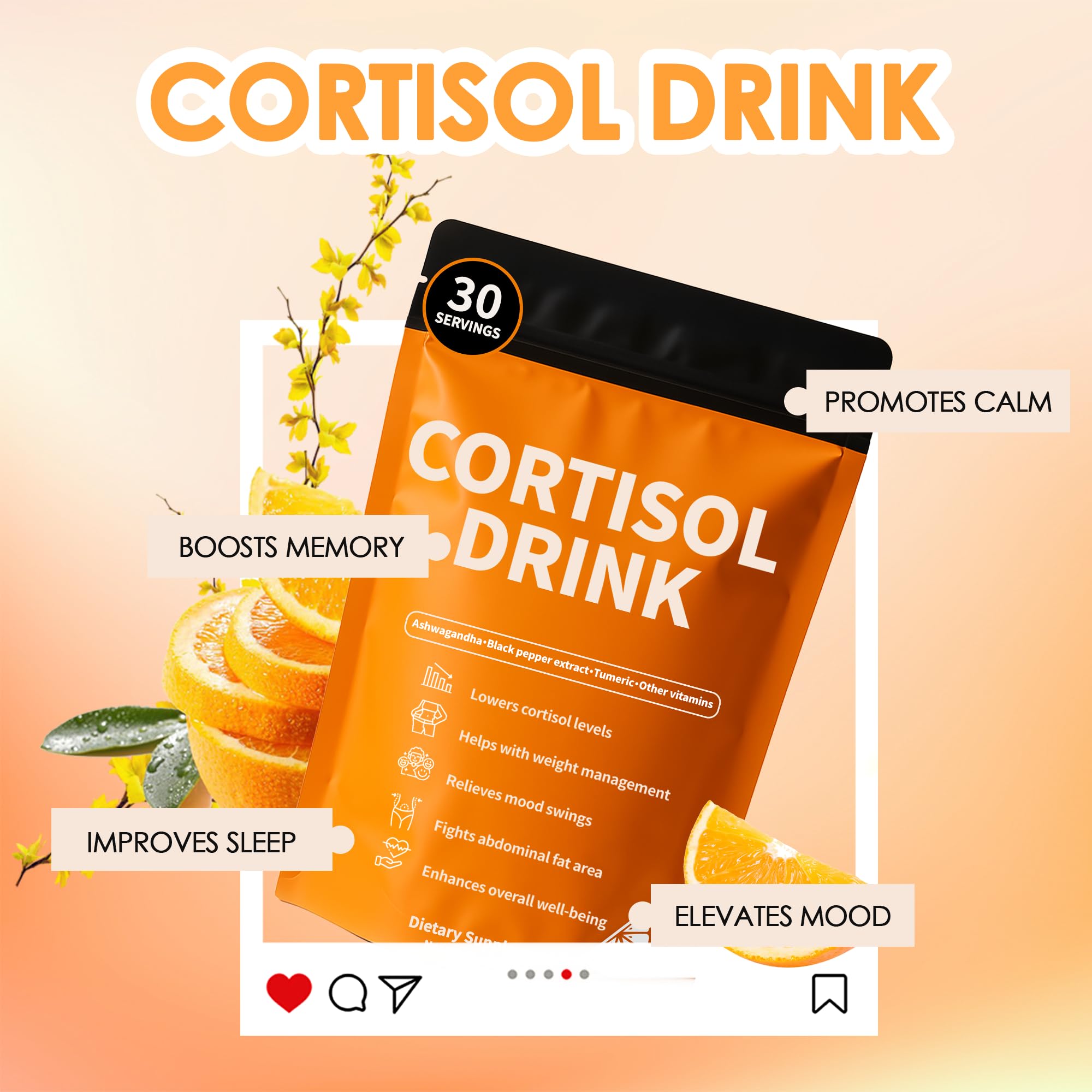 Lifestyle scene featuring Cortisol Drink Powder for relaxation