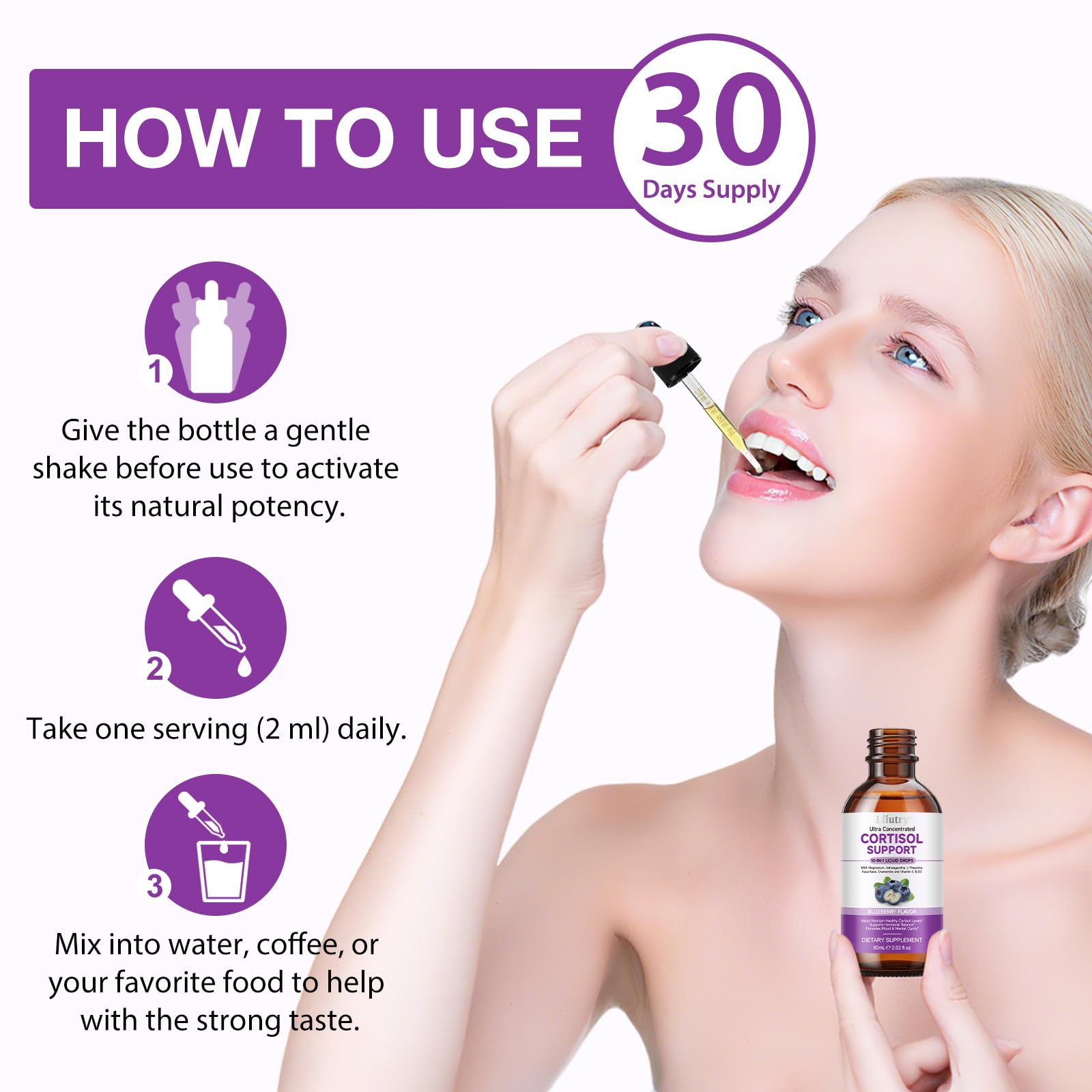 Illustration of improved mood and focus from cortisol support