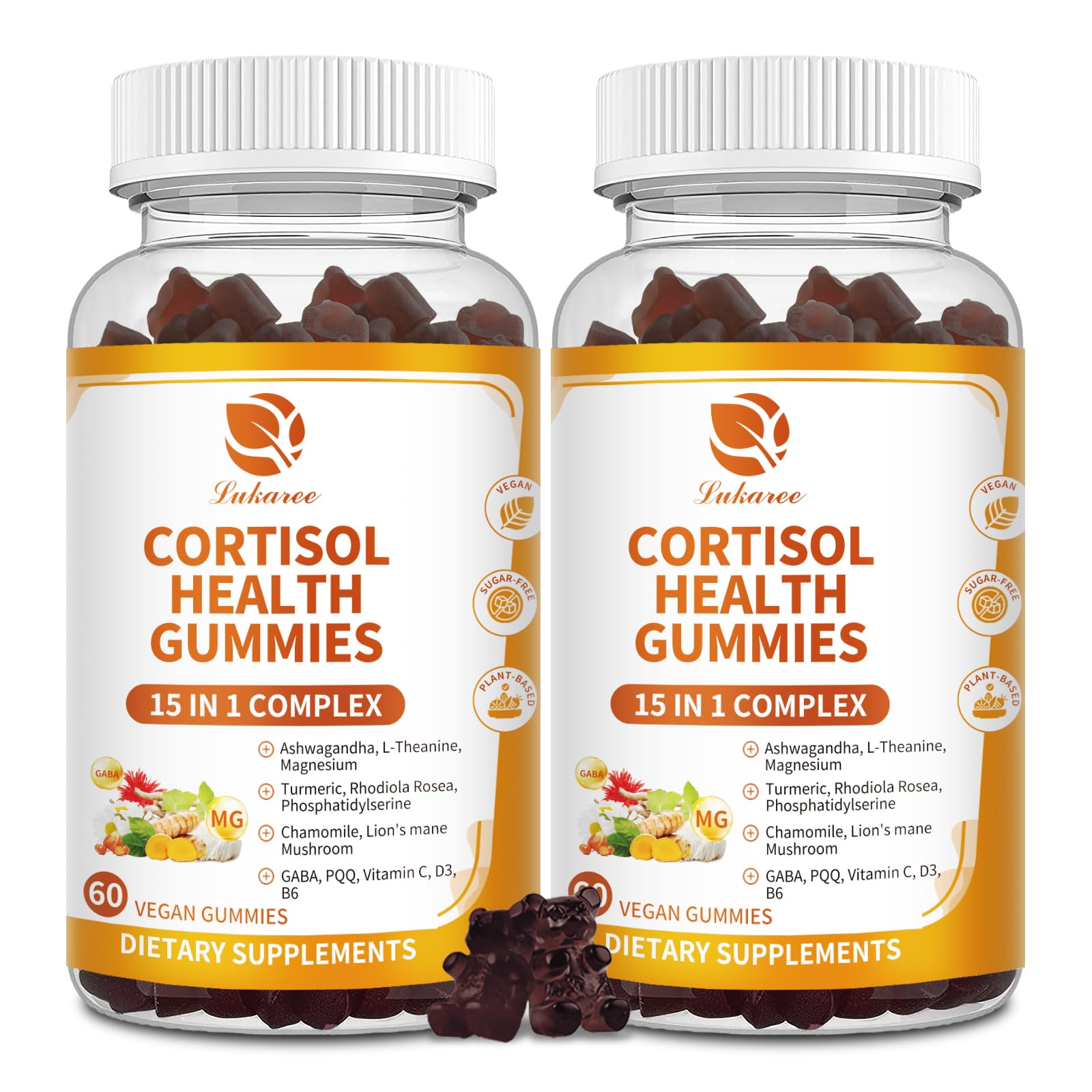 Bottle of 60 vegan cortisol balance gummies