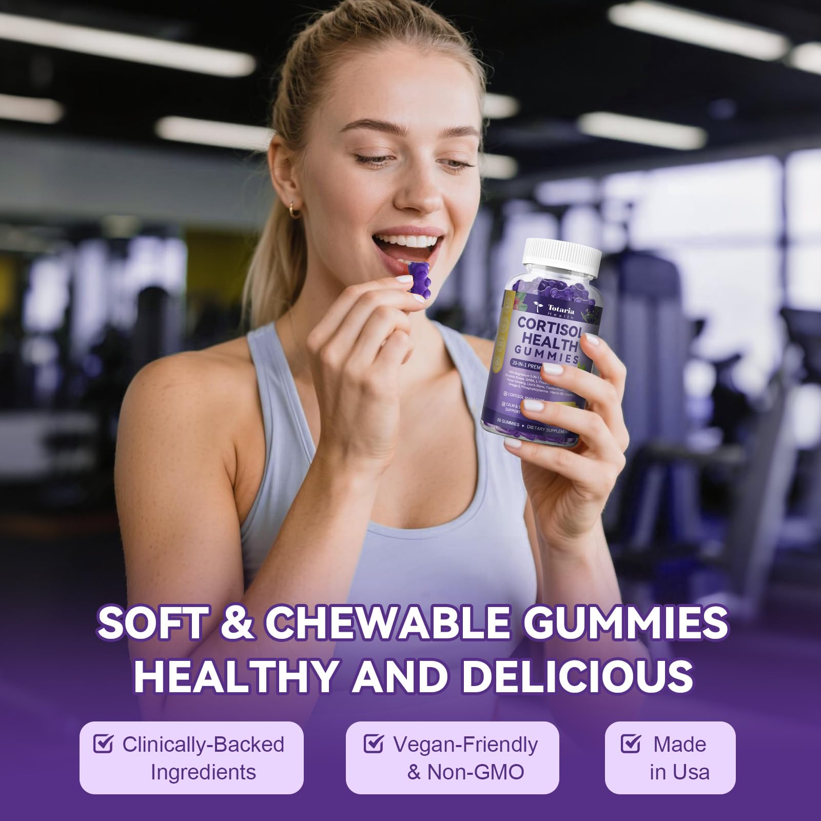 Sugar-free vegan cortisol gummies in a 60-count bottle