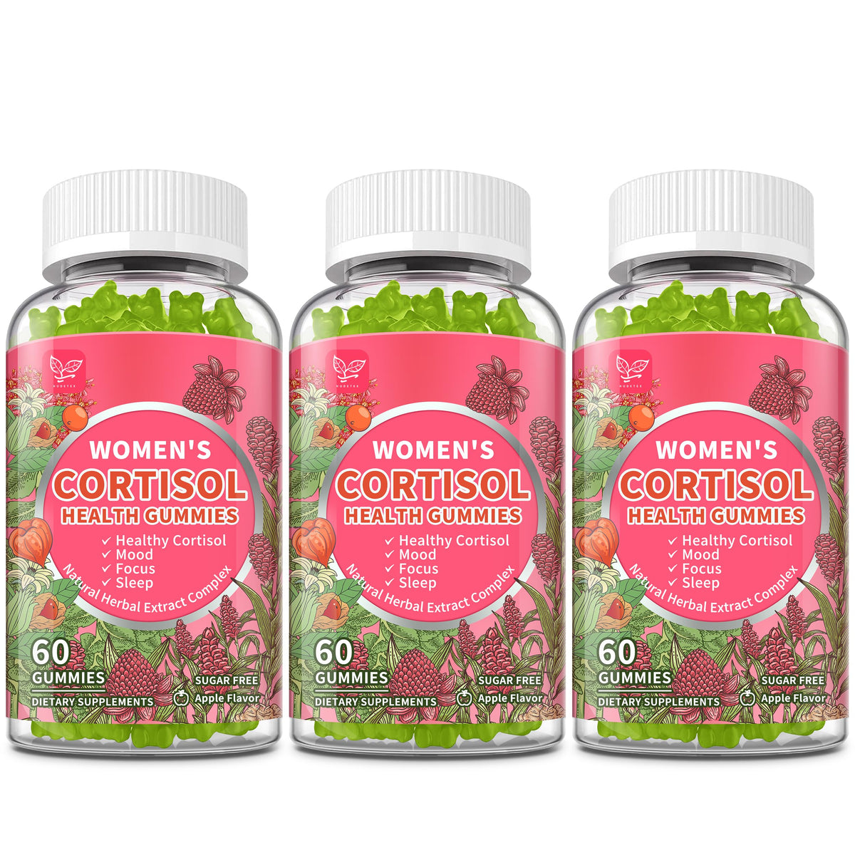 Bottle of Cortisol Gummies for Women Apple Flavor
