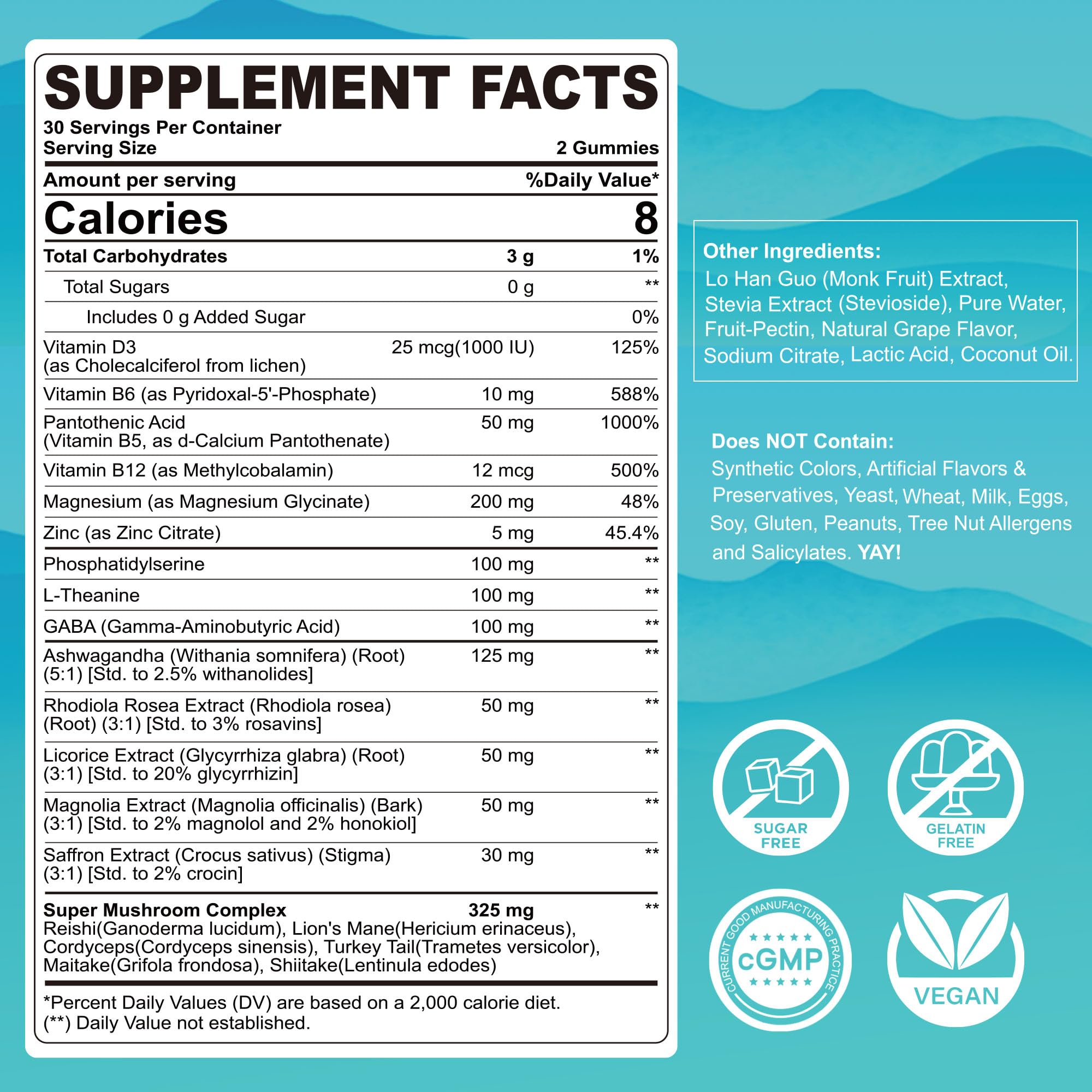 Sugar-free cortisol detox gummies with grape flavor close-up