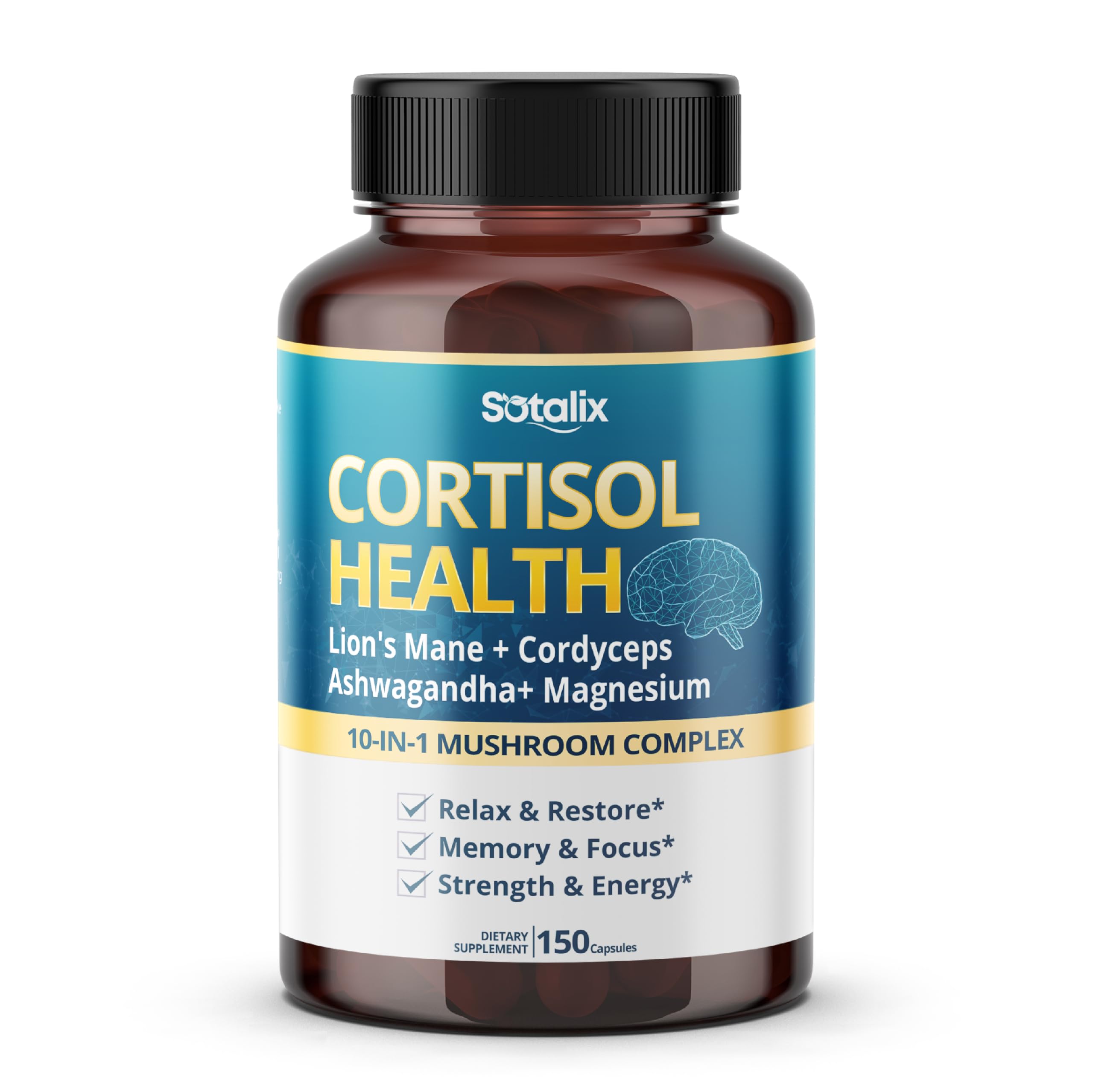 Cortisol Health Supplement bottle – front view on white background