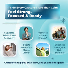 Capsules spilled from bottle beside mushroom imagery