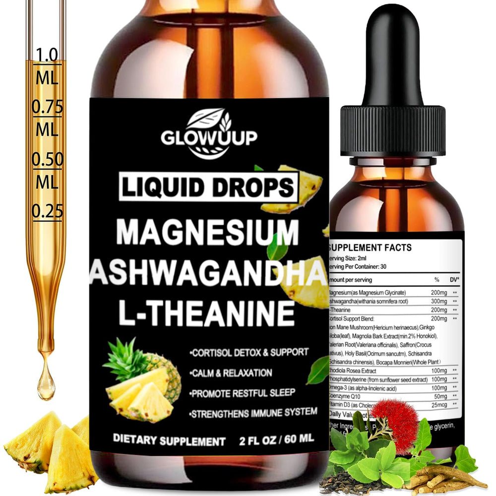 Cortisol liquid drops bottle highlighting magnesium glycinate 200mg