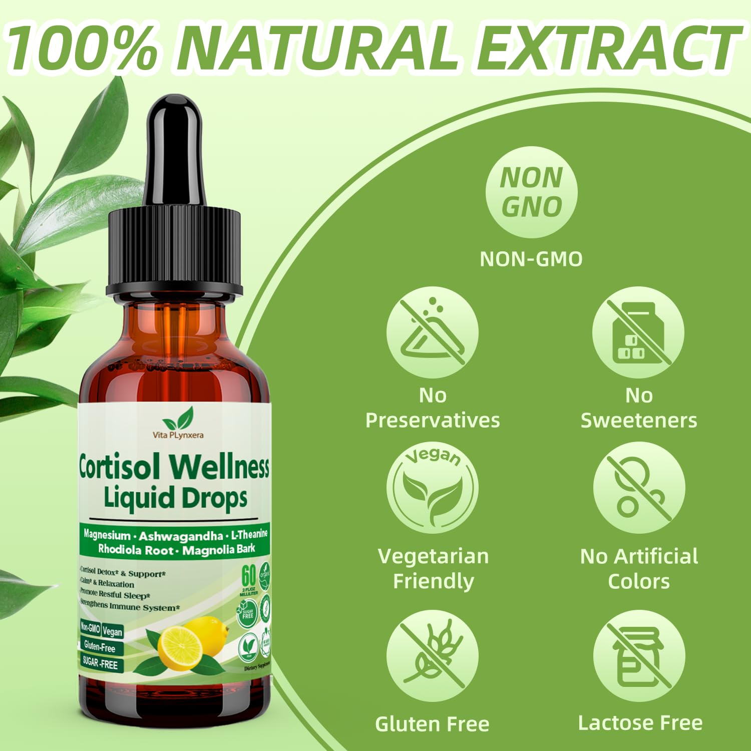 Close-up of Cortisol Liquid Drops label on the bottle