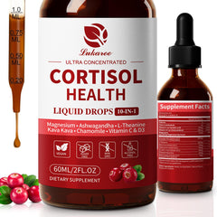 Cortisol Supplement Liquid Drops bottle in cranberry flavor