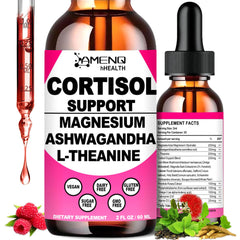 Front view of Cortisol Liquid Drops Raspberry flavor bottle, 2 oz