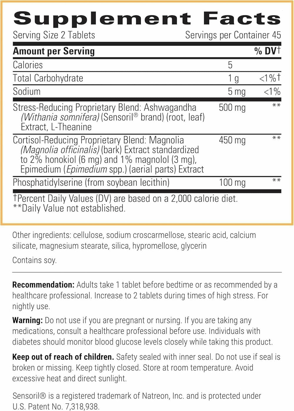 Front label of the Cortisol Manager bottle