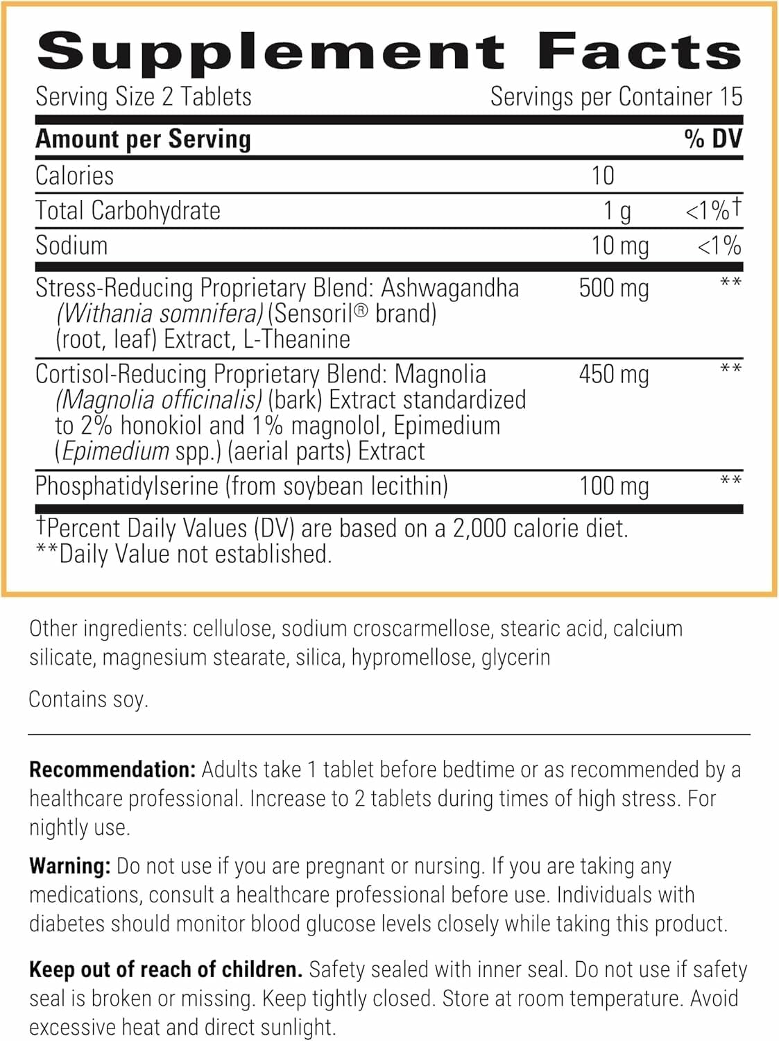 Close-up of Cortisol Manager bottle label