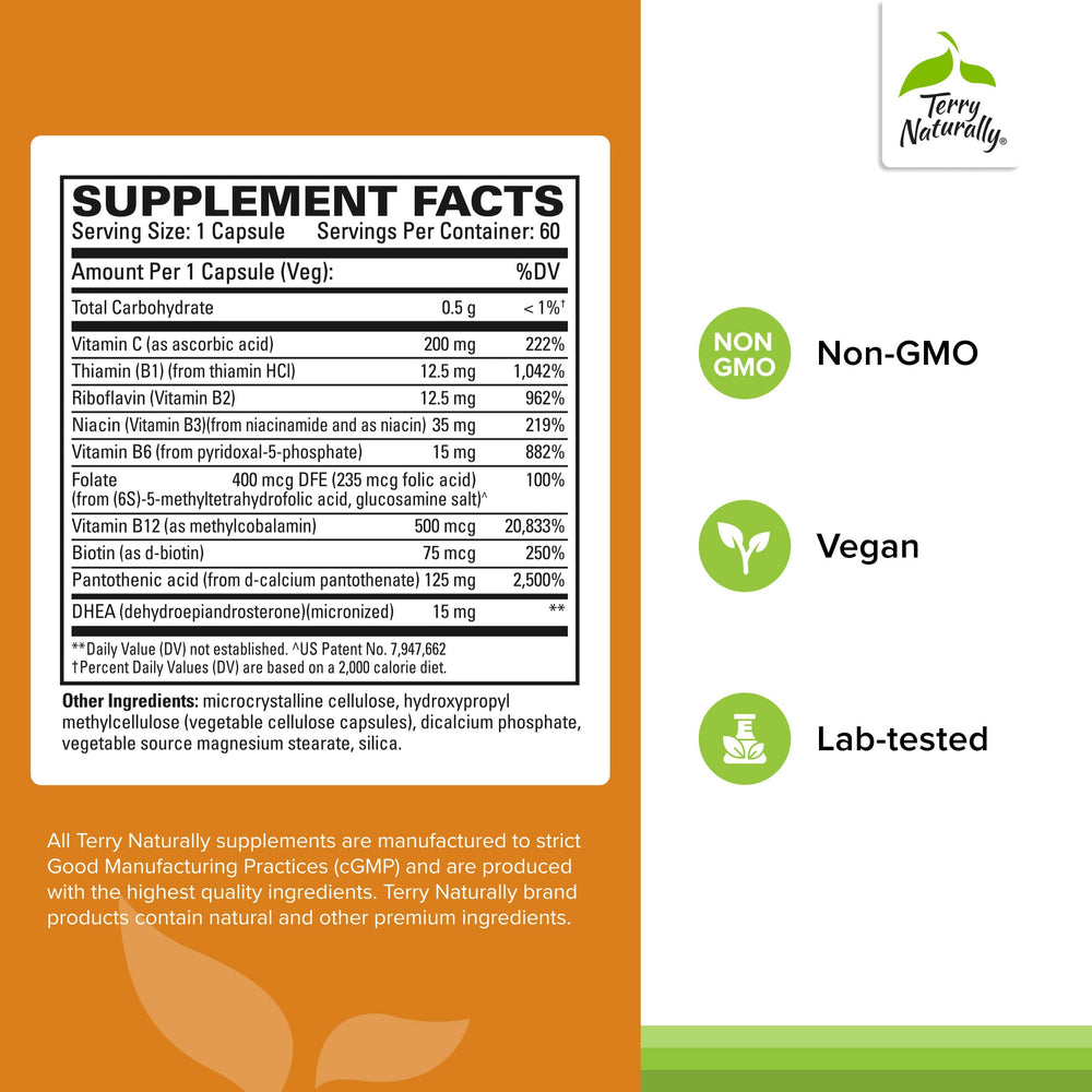 Close-up of B vitamins and vitamin C components