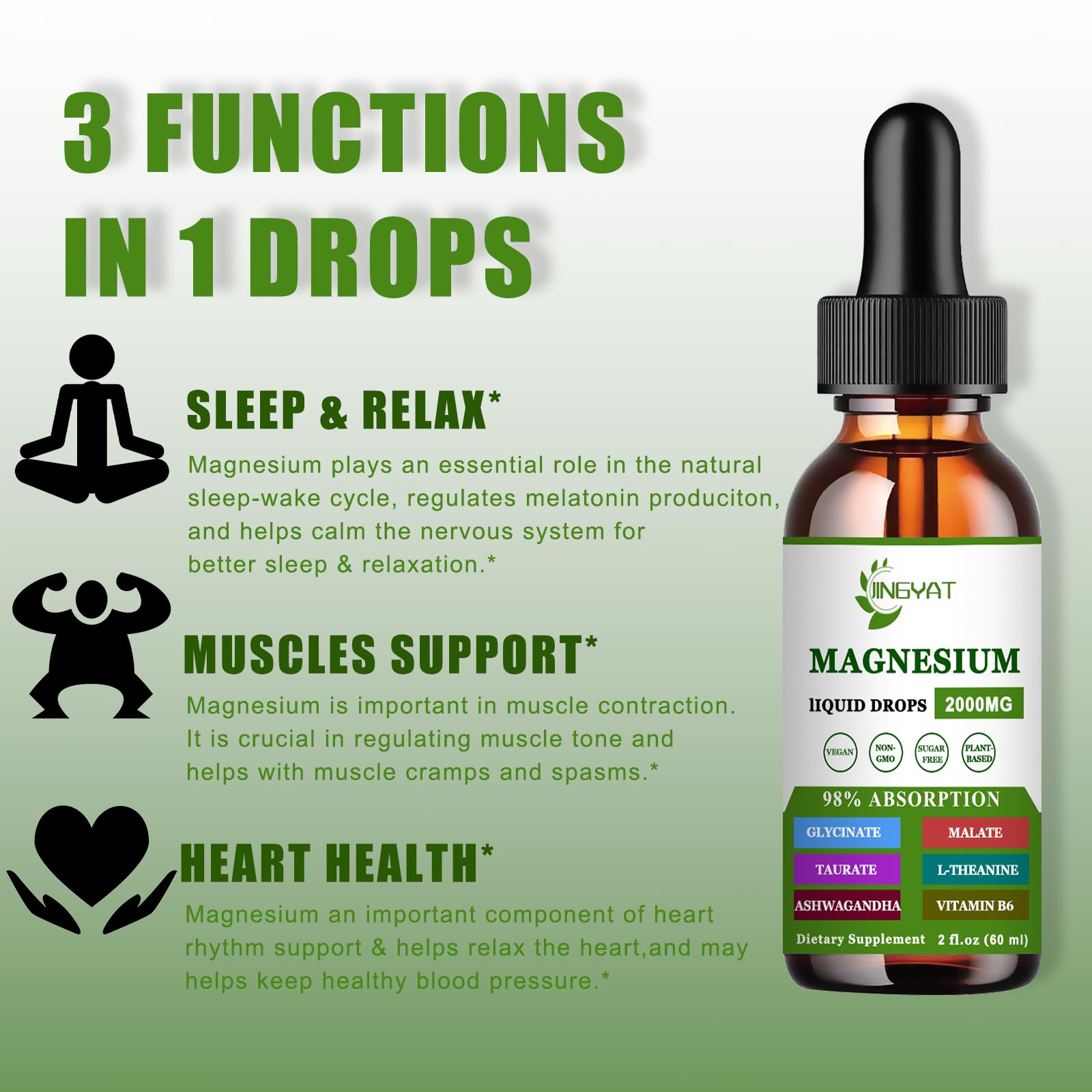 Close-up of Cortisol Supplement Liquid bottle showing magnesium glycinate, malate and taurate forms