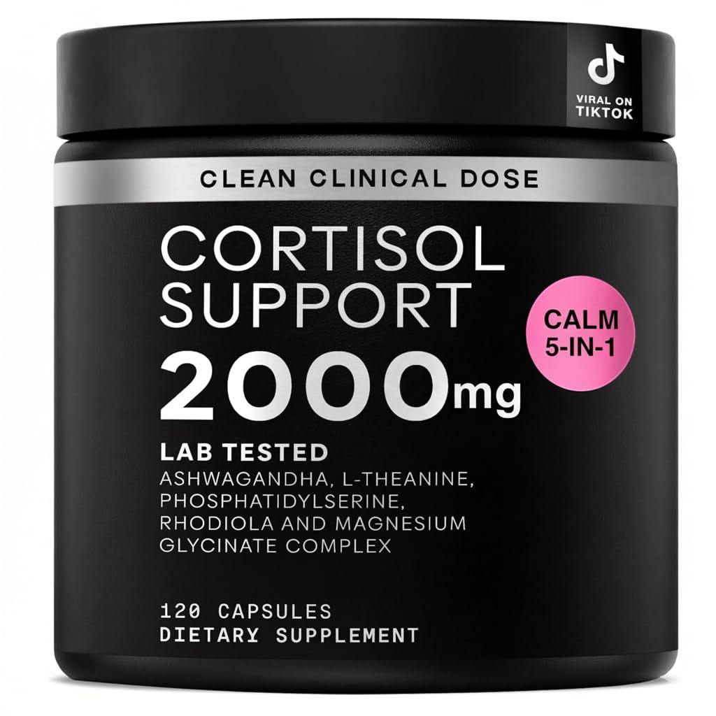 Bottle of cortisol supplement for both women and men