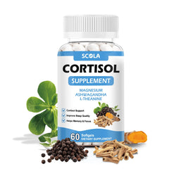 Cortisol supplement bottle for men and women with magnesium and ashwagandha